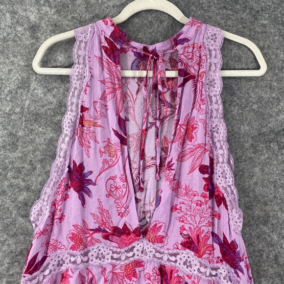 Free People Mini Dress Medium Purple Pink Floral She Moves Sleeveless Tunic - Picture 6 of 13